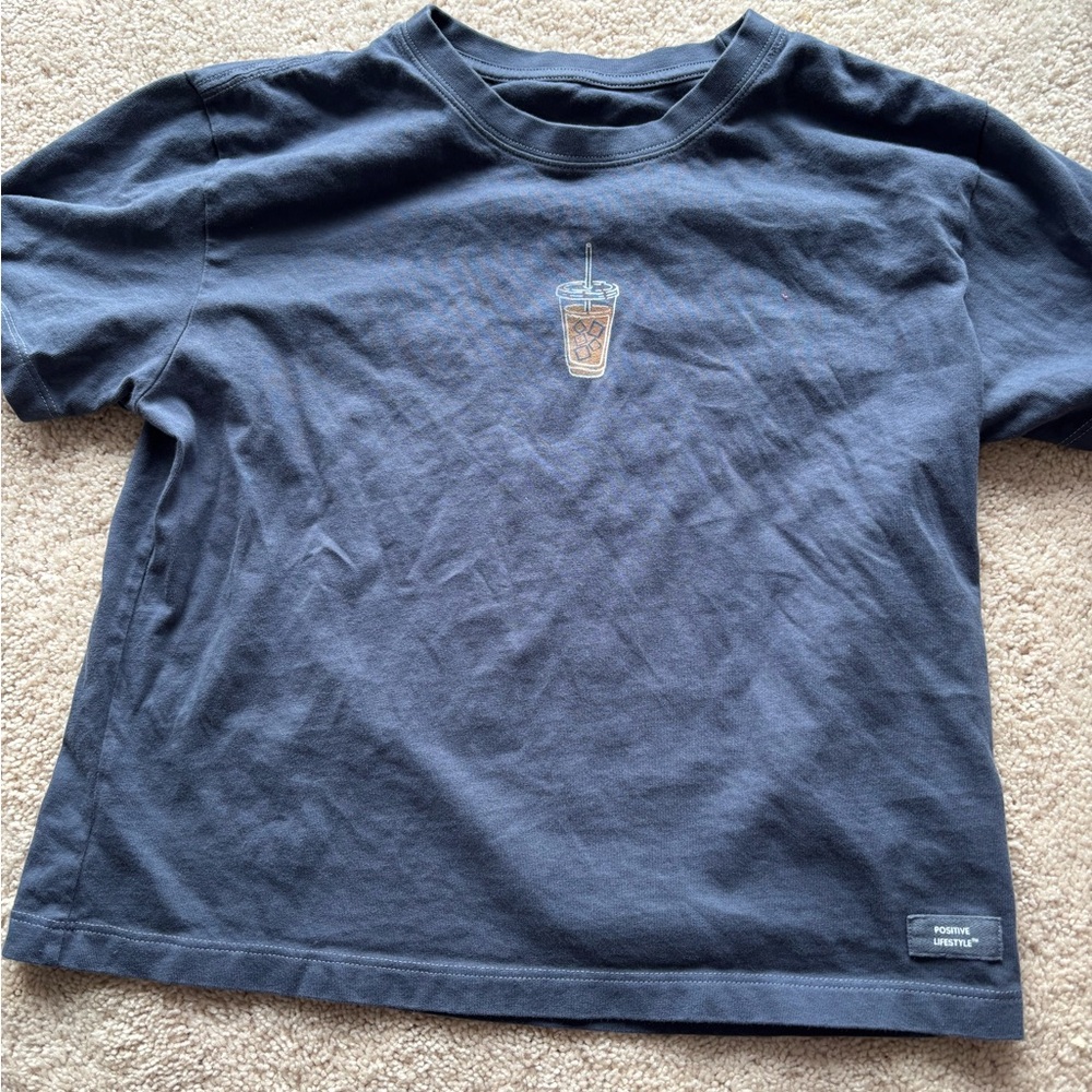 Navy womens body T-Shirt with coffee Graphic